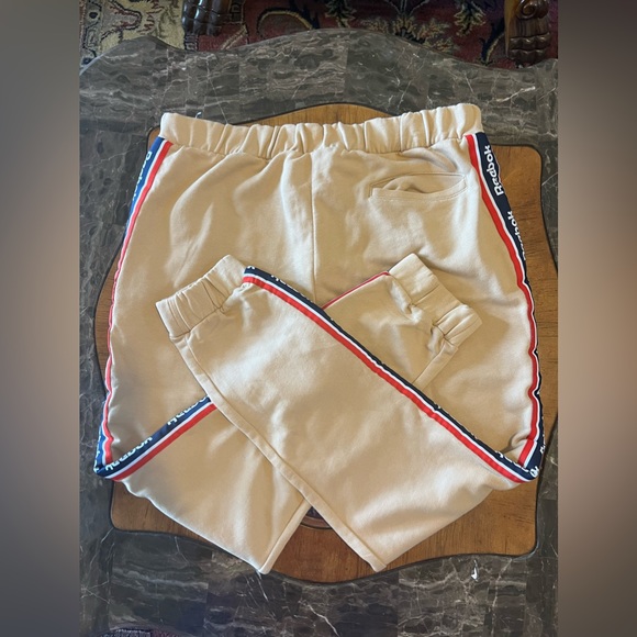 Reebok Classic VTG Spellout Pants Sweats SZ(M) Adult Tan Snap Zip - Picture 2 of 8